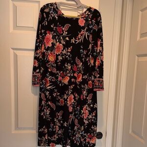 LOFT Black Dress with Red and Pink Floral Design